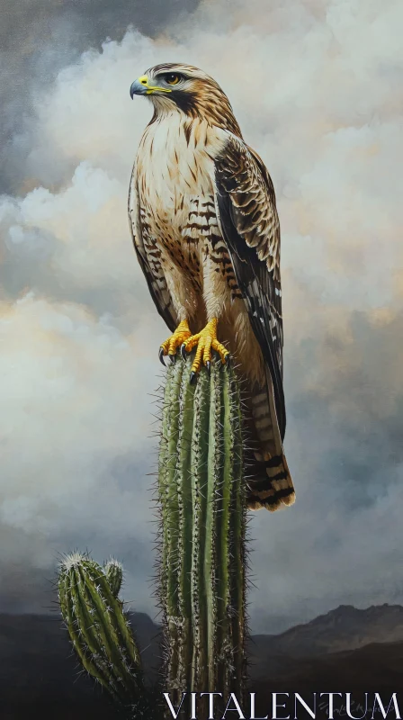 Hawk and Cactus: Nature’s Desert Majesty AI Image