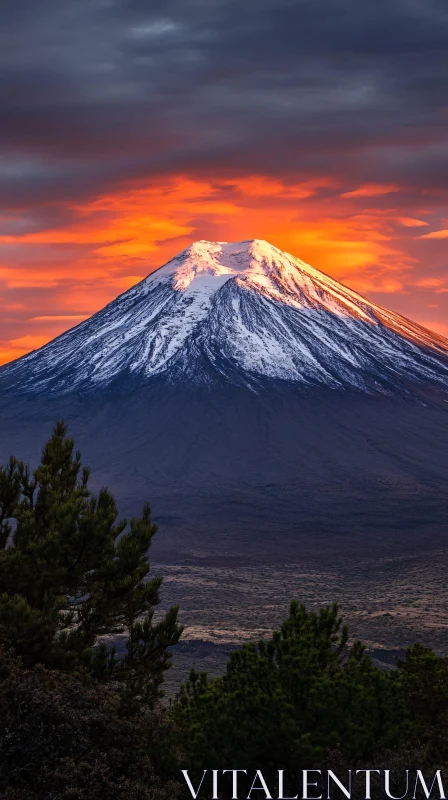 Sunset Over Snow-Capped Mountain Peak AI Image