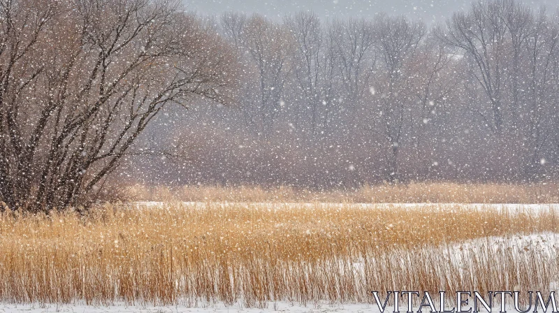 AI ART Calm Winter Scene with Snowy Trees and Field