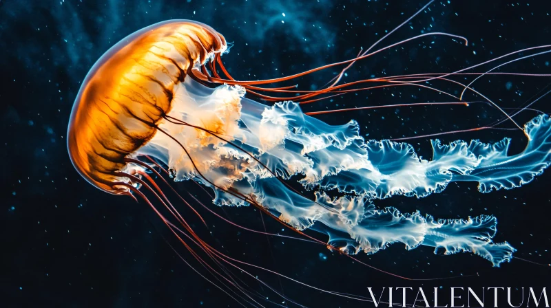 Luminous Jellyfish in Deep Blue Ocean AI Image