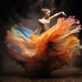 Captivating Dance Image: A Dancer in a Vibrant, Multicolored Gown
