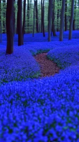 Pathway Through Vibrant Bluebell Covered Forest