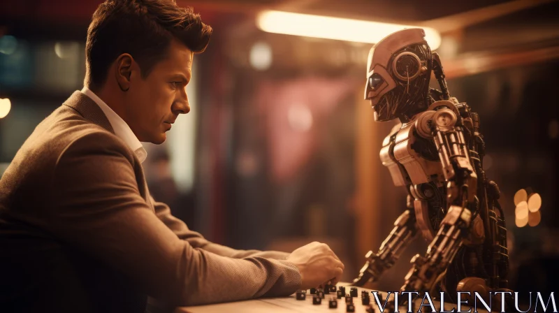 Man Playing Chess with Smart Chess Robot - Cinematic Portraiture AI Image