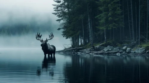 Serene and Moody Landscape Featuring a Deer in Norwegian Nature
