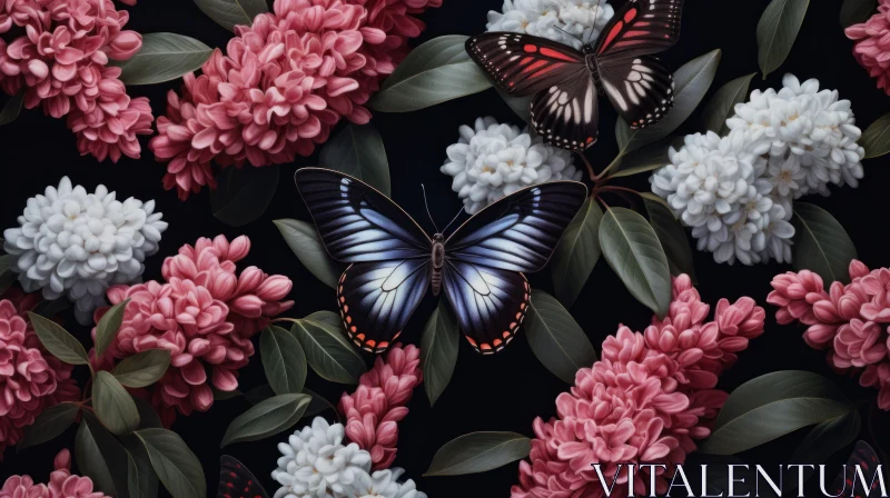 3D Butterfly Wallpaper: Butterflies on Lilac Flowers AI Image