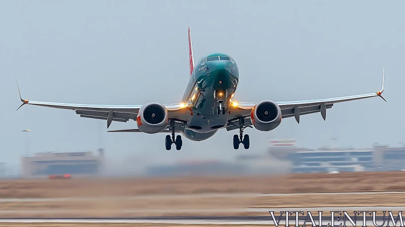 Powerful Airplane Lift-off from Runway AI Image