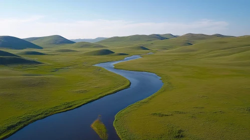 Tranquil Meadow Landscape with Flowing River