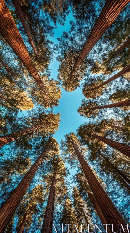 Vertical View of Tall Trees in a Forest AI Image