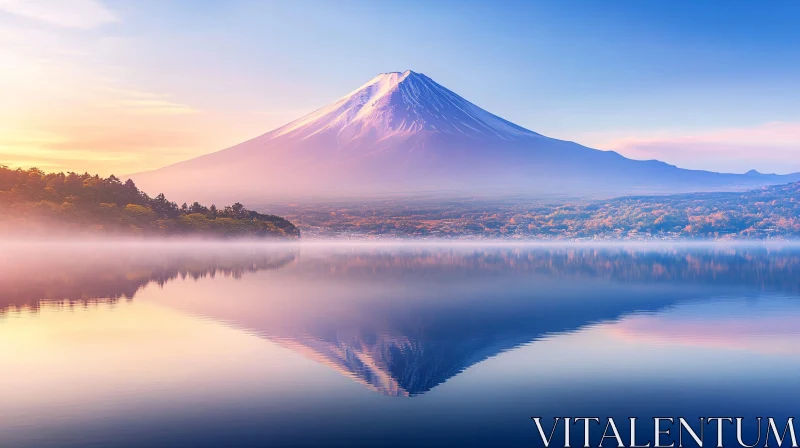 AI ART Tranquil Morning beside a Reflective Lake with Majestic Mountain