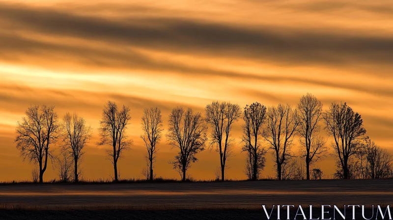 AI ART Peaceful Sunset Over Tree Silhouettes