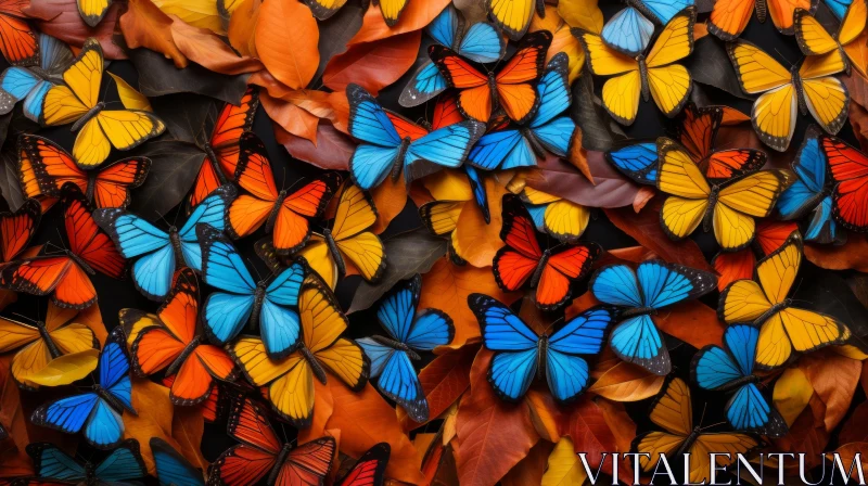 Exotic Butterflies Amidst Autumn Foliage in Urban Setting AI Image