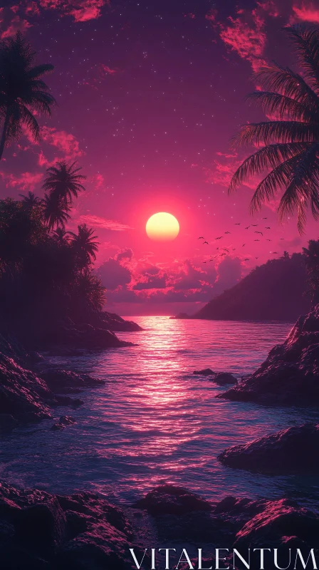 AI ART Peaceful Sunset Over a Tropical Ocean