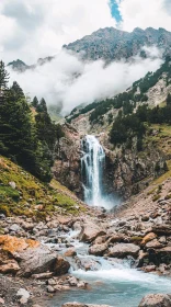 Peaceful Cascade in a Mountainous Landscape