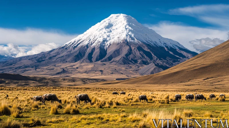 Majestic Mountain and Grassland Landscape AI Image