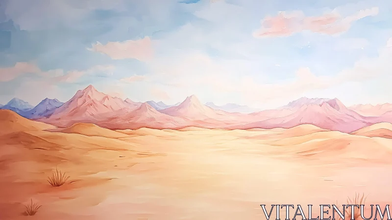 Serene Desert with Sandy Dunes and Mountains AI Image