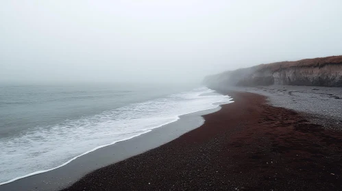 Foggy Beach with Rugged Cliffs