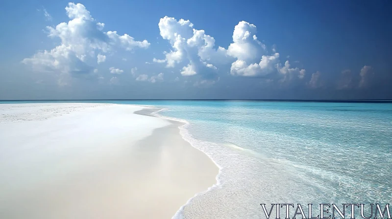 AI ART Idyllic Beach with Crystal Clear Waters and Fluffy Clouds