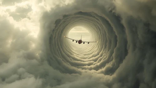 Aircraft Navigating Circular Tunnel of Clouds