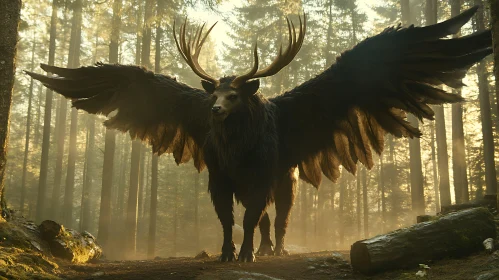 Mythical Winged Beast in Enchanted Woodland