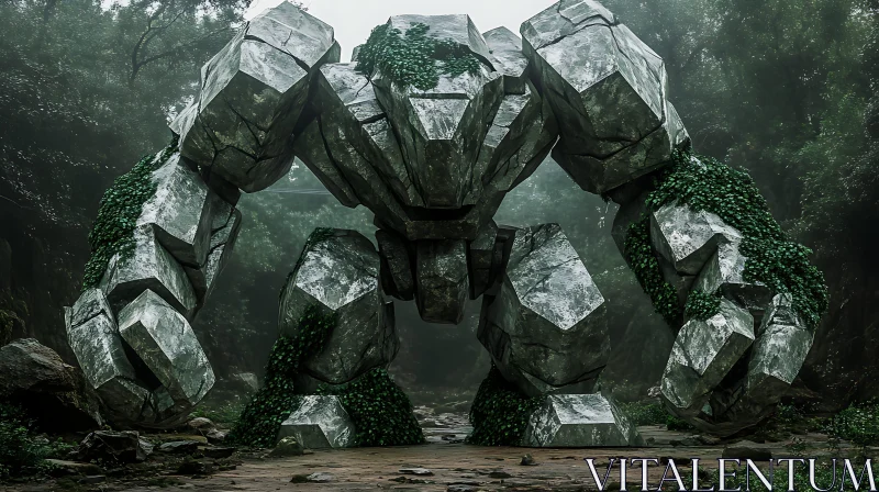 Mysterious Stone Golem Covered in Ivy AI Image