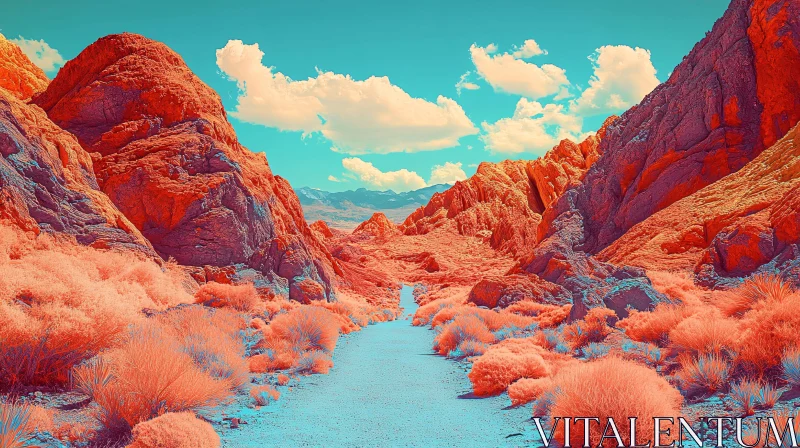 AI ART Colorful Desert Scene with Path and Mountains