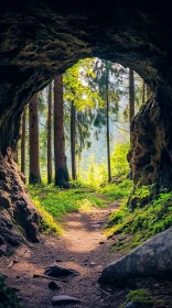 Forest Path Seen Through a Cave