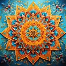 Blue and Orange Mandala Fantasy Artwork - Intricate Mural Painting