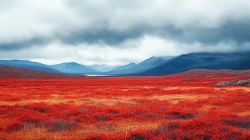 Contrast of Red Foliage and Blue Mountains