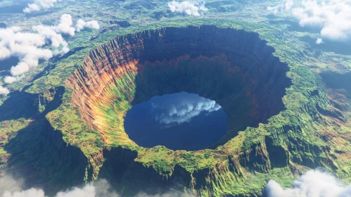 Majestic Crater Scene with Serene Lake