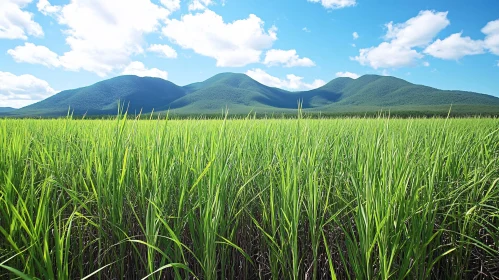 Scenic Landscape of Green Field and Mountains