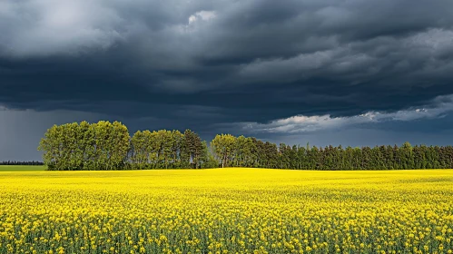 Ominous Sky Above Vibrant Yellow Field