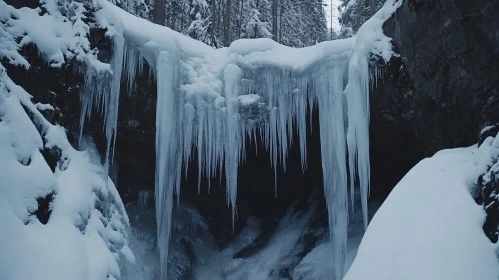 Frozen Cavern with Hanging Icicles