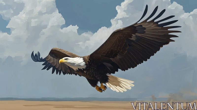 Eagle in Flight Over Open Landscape AI Image