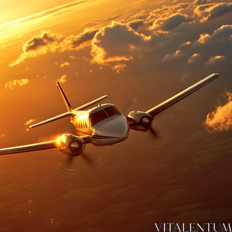 Airplane Soaring during Sunset AI Image