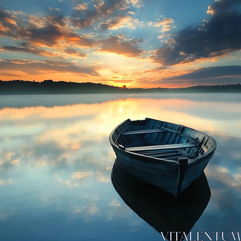 Peaceful Evening Scene with Boat on Lake AI Image