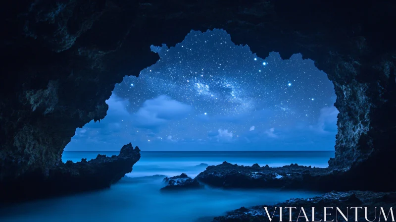 AI ART Celestial Vista through a Coastal Cave