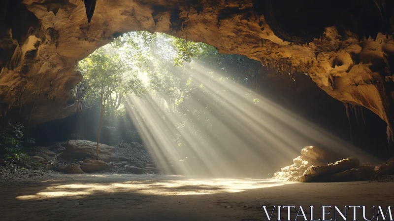 AI ART Sunbeams Illuminating Forest Cave