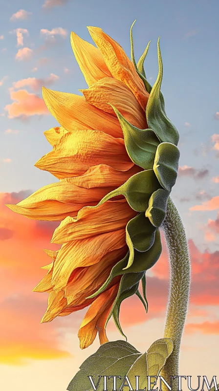 Sunflower in Full Bloom at Sunset AI Image