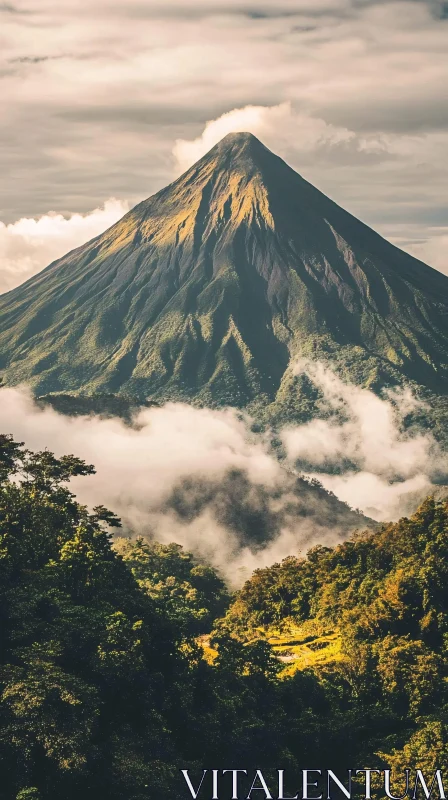 AI ART Mountain Peak with Encompassing Clouds