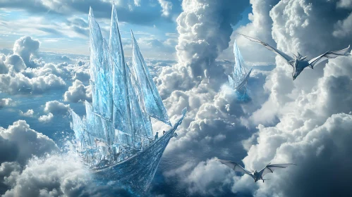 Fantasy Ice Ship with Dragons