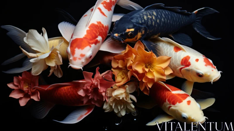 Koi Fish Display - Photorealistic Still Life with Symmetrical Arrangement AI Image