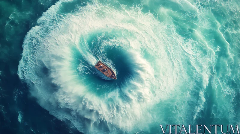 Boat Engulfed in Oceanic Whirlpool AI Image