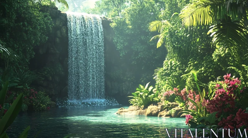 AI ART Tranquil Waterfall Paradise