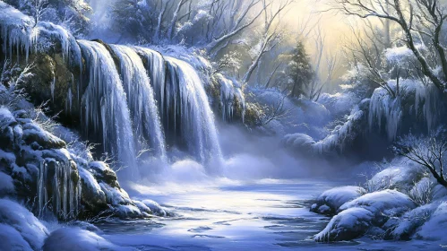 Majestic Frozen Waterfall in Winter Landscape