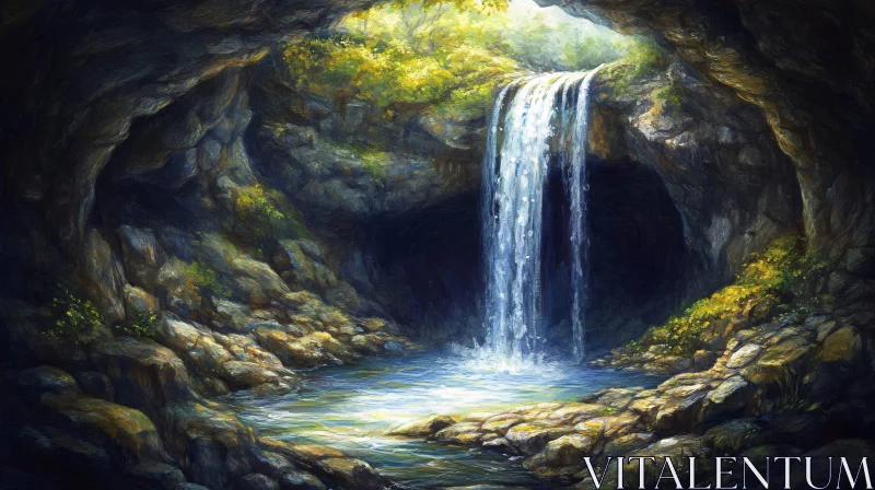 AI ART Cascading Waterfall with Sunlit Foliage