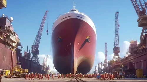 Enormous Vessel in Industrial Shipyard