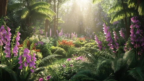 Sunlit Forest with Vibrant Wildflowers