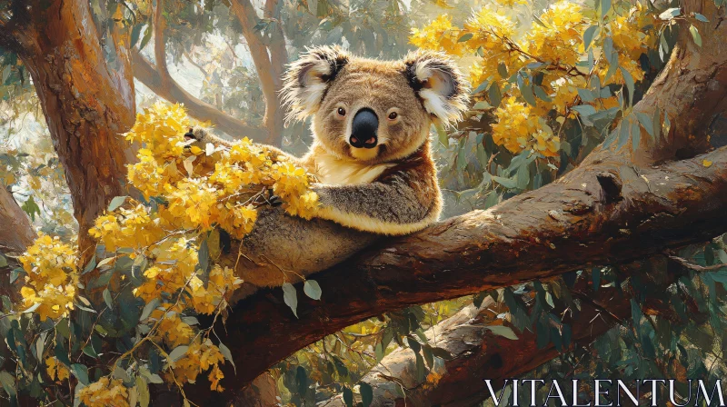 AI ART Koala Among Yellow Blooms