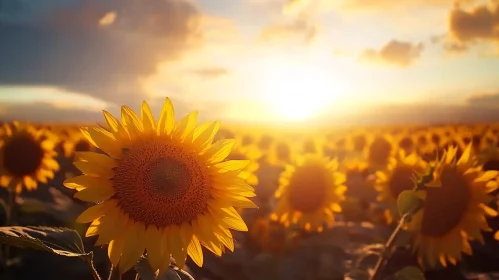 Sunset Over Sunflower Field