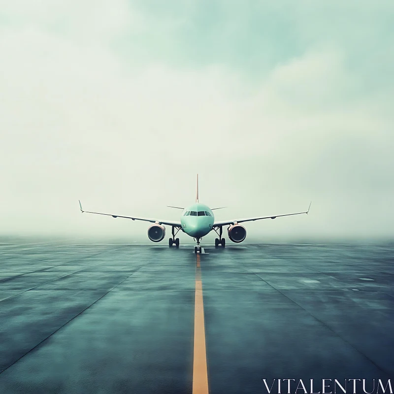 Foggy Runway Airplane Scene AI Image